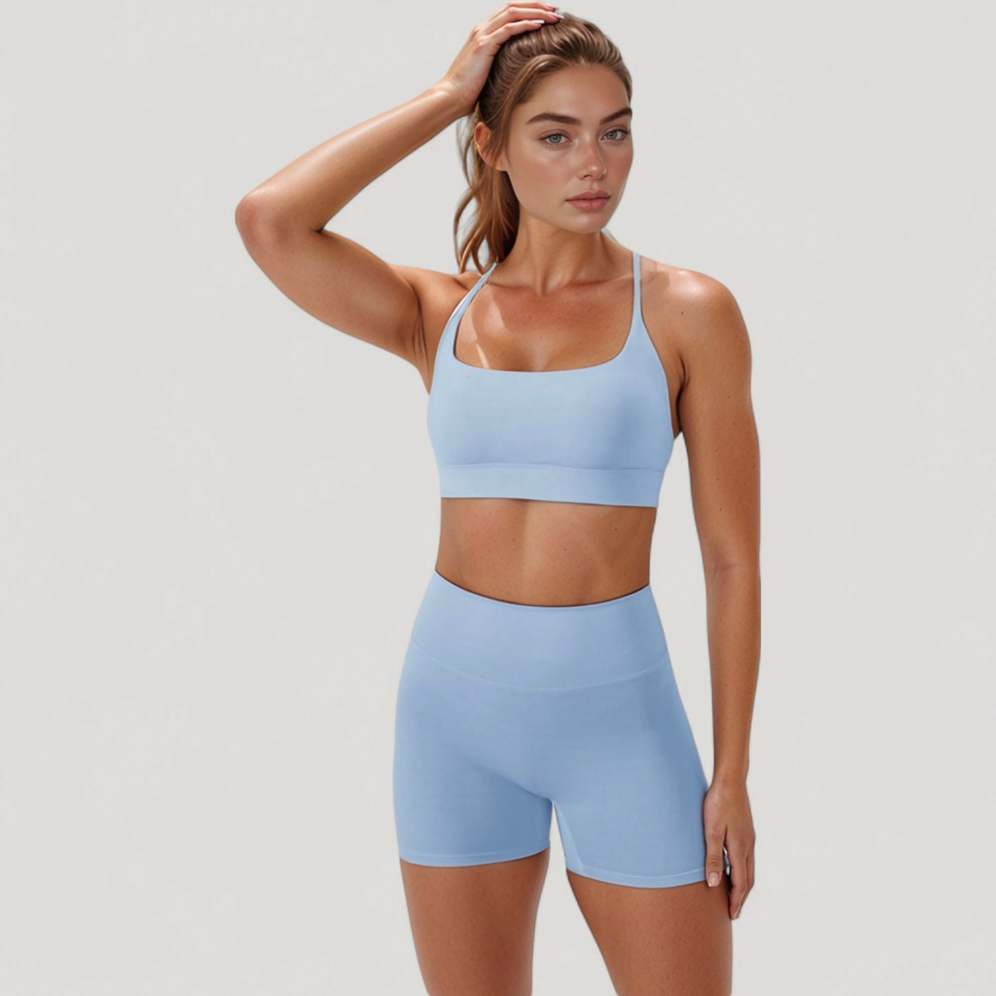 Scoop Neck Sports Bra with Adjustable Spaghetti Straps Removable Padding Stretch Fabric for Low Impact Activity