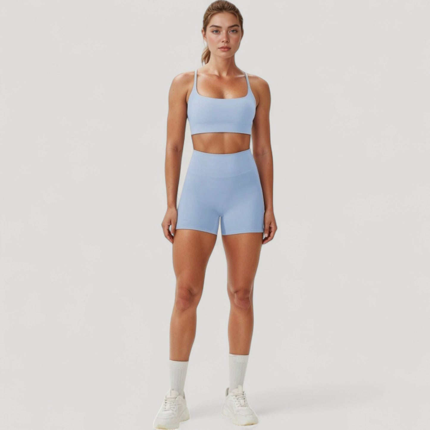 Scoop Neck Sports Bra with Adjustable Spaghetti Straps Removable Padding Stretch Fabric for Low Impact Activity