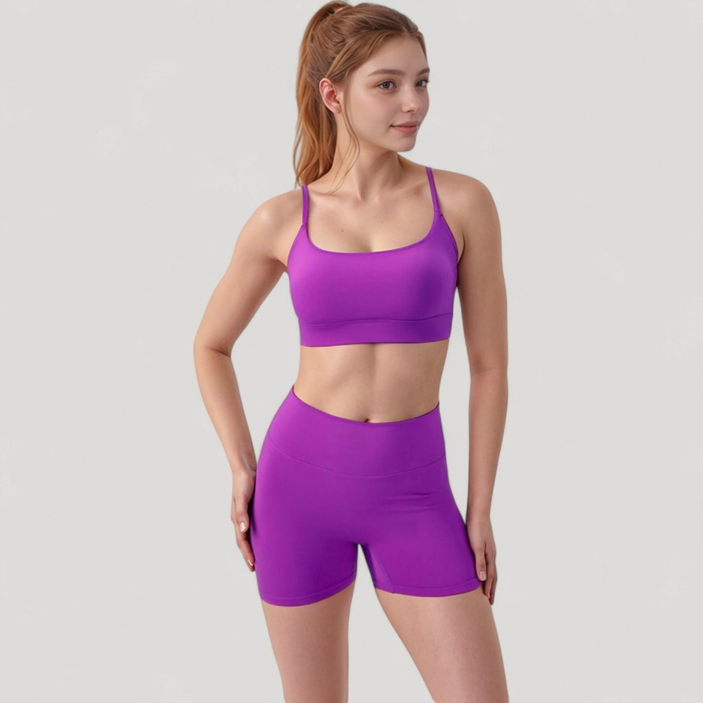 Scoop Neck Sports Bra with Adjustable Spaghetti Straps Removable Padding Stretch Fabric for Low Impact Activity