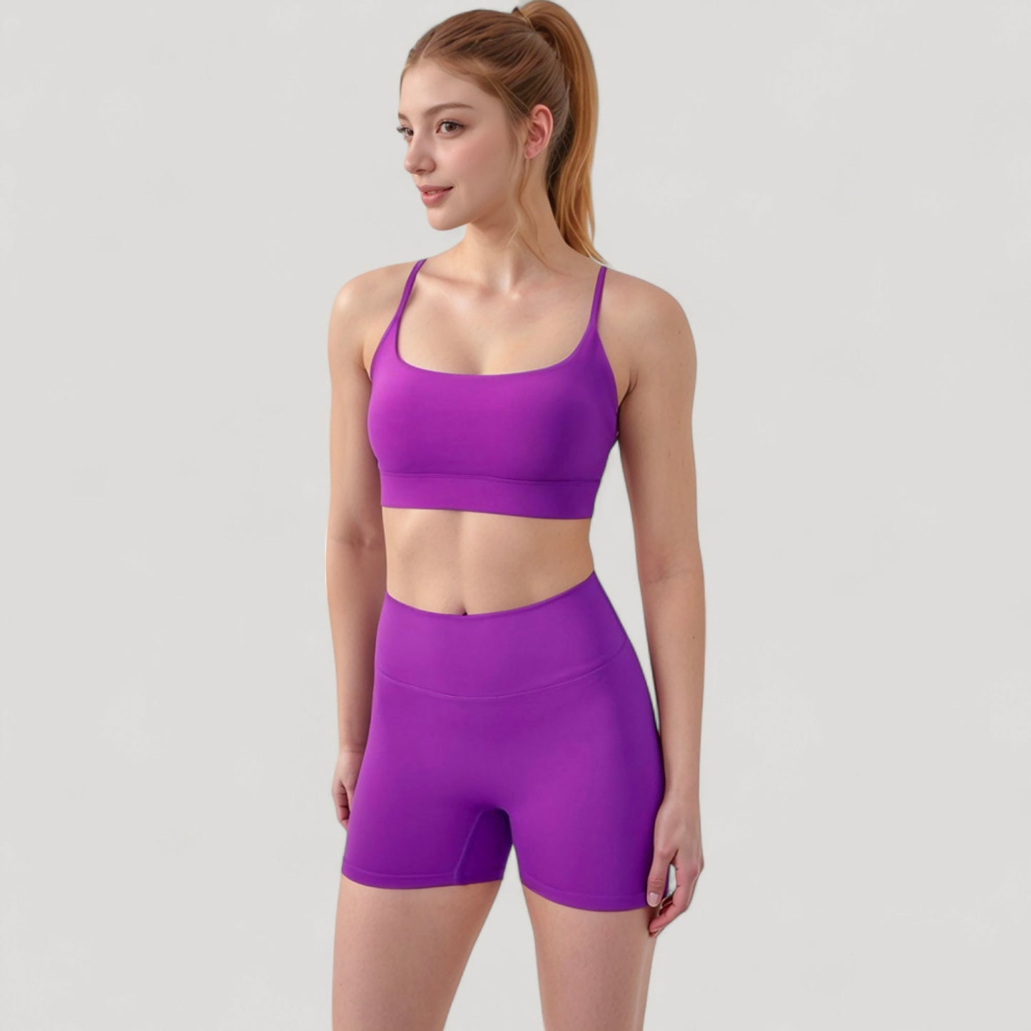 Scoop Neck Sports Bra with Adjustable Spaghetti Straps Removable Padding Stretch Fabric for Low Impact Activity