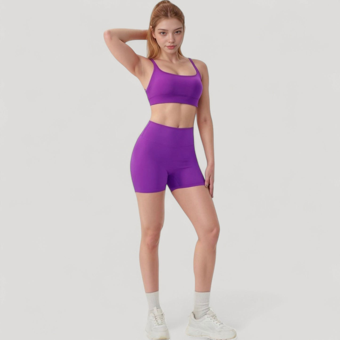 Scoop Neck Sports Bra with Adjustable Spaghetti Straps Removable Padding Stretch Fabric for Low Impact Activity