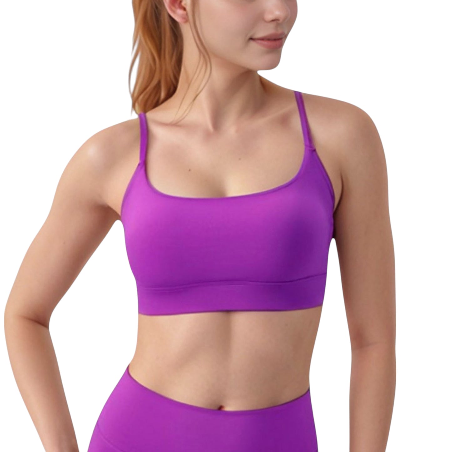 Scoop Neck Sports Bra with Adjustable Spaghetti Straps Removable Padding Stretch Fabric for Low Impact Activity