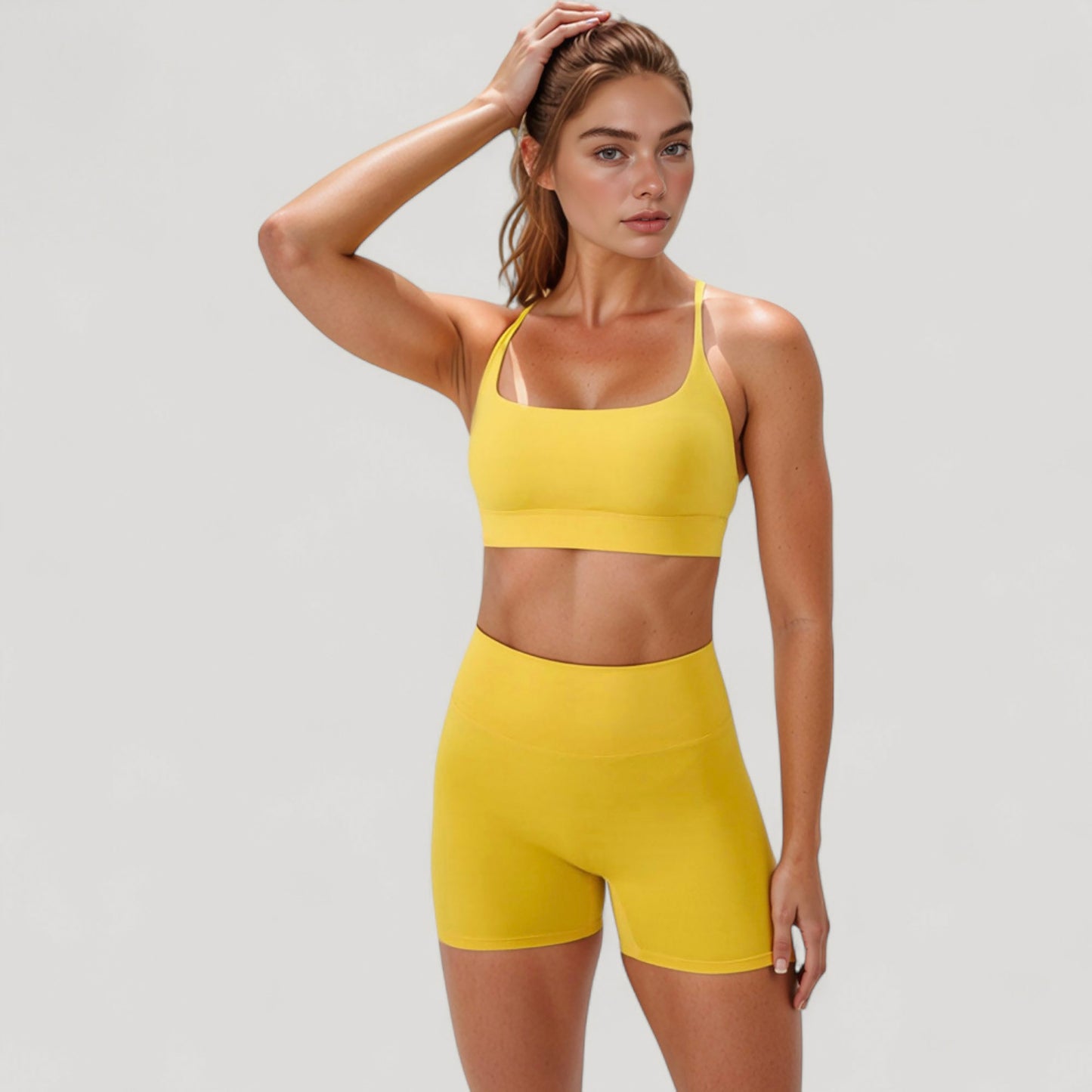 Scoop Neck Sports Bra with Adjustable Spaghetti Straps Removable Padding Stretch Fabric for Low Impact Activity