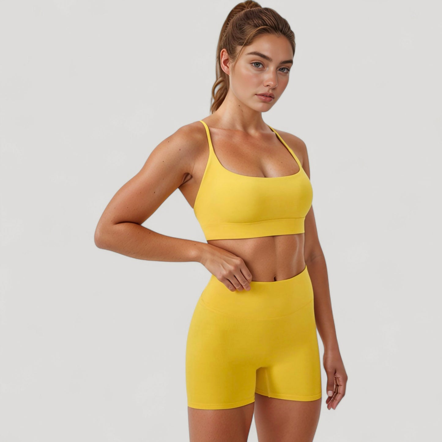 Scoop Neck Sports Bra with Adjustable Spaghetti Straps Removable Padding Stretch Fabric for Low Impact Activity