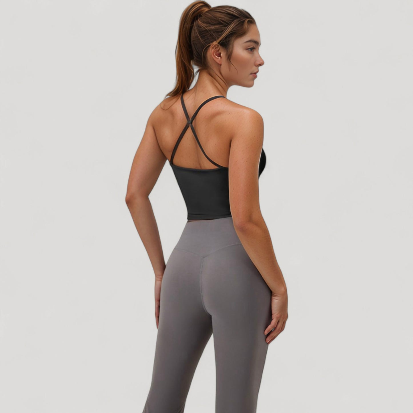 Scoop Neck Racerback Tank Top with Handkerchief Hem and Built-In Shelf Bra for Low Impact Activity