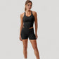 Scoop Neck Racerback Tank Top with Handkerchief Hem and Built-In Shelf Bra for Low Impact Activity