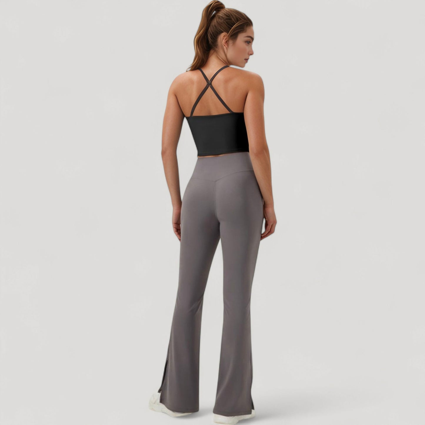 Scoop Neck Racerback Tank Top with Handkerchief Hem and Built-In Shelf Bra for Low Impact Activity