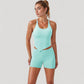 Scoop Neck Racerback Tank Top with Handkerchief Hem and Built-In Shelf Bra for Low Impact Activity