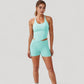 Scoop Neck Racerback Tank Top with Handkerchief Hem and Built-In Shelf Bra for Low Impact Activity