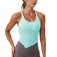 Scoop Neck Racerback Tank Top with Handkerchief Hem and Built-In Shelf Bra for Low Impact Activity