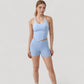 Scoop Neck Racerback Tank Top with Handkerchief Hem and Built-In Shelf Bra for Low Impact Activity