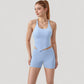 Scoop Neck Racerback Tank Top with Handkerchief Hem and Built-In Shelf Bra for Low Impact Activity