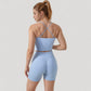 Scoop Neck Racerback Tank Top with Handkerchief Hem and Built-In Shelf Bra for Low Impact Activity