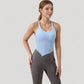 Scoop Neck Racerback Tank Top with Handkerchief Hem and Built-In Shelf Bra for Low Impact Activity