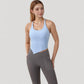 Scoop Neck Racerback Tank Top with Handkerchief Hem and Built-In Shelf Bra for Low Impact Activity