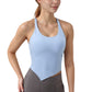 Scoop Neck Racerback Tank Top with Handkerchief Hem and Built-In Shelf Bra for Low Impact Activity
