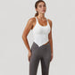 Scoop Neck Racerback Tank Top with Handkerchief Hem and Built-In Shelf Bra for Low Impact Activity