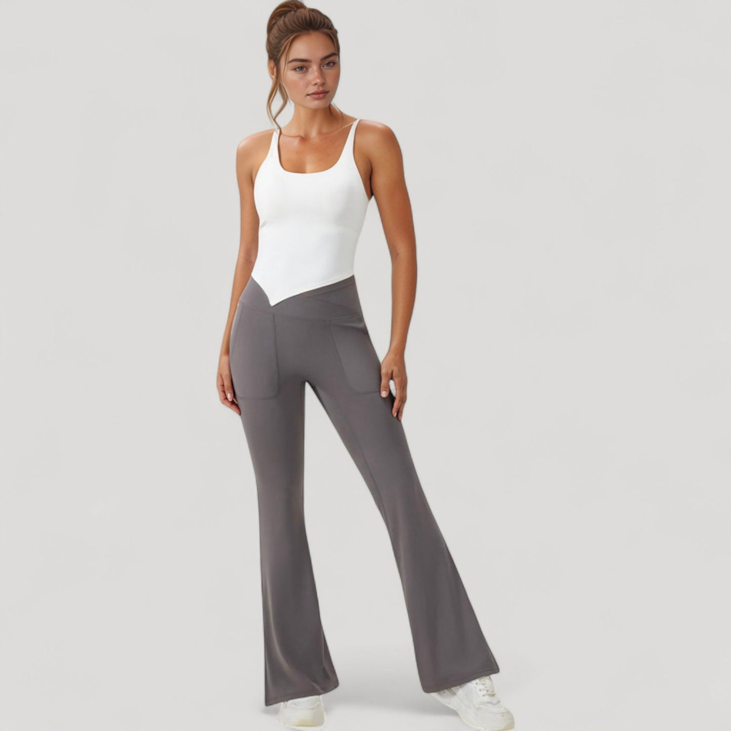 Scoop Neck Racerback Tank Top with Handkerchief Hem and Built-In Shelf Bra for Low Impact Activity