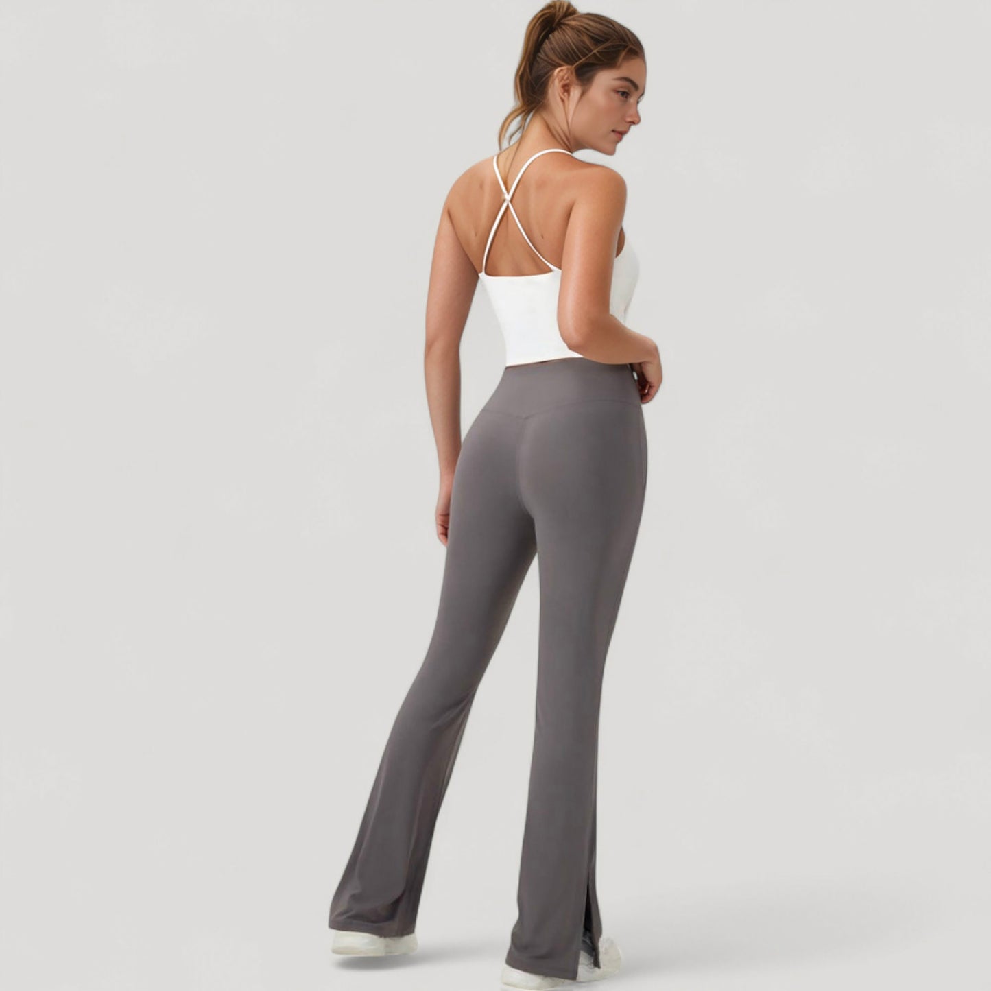 Scoop Neck Racerback Tank Top with Handkerchief Hem and Built-In Shelf Bra for Low Impact Activity