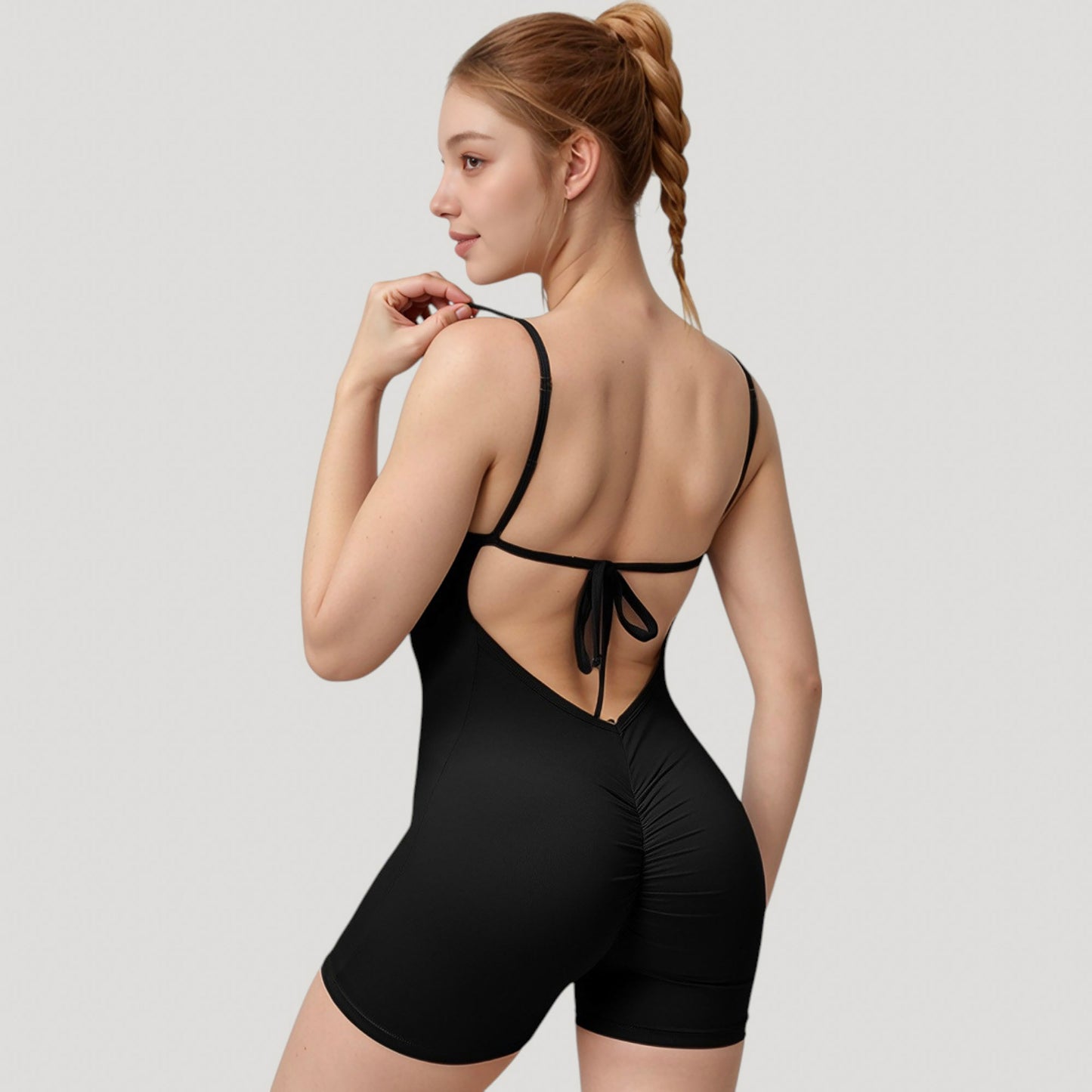 Spaghetti Strap Active Romper with Scoop Neckline and Fitted Stretch Fabric