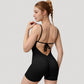 Spaghetti Strap Active Romper with Scoop Neckline and Fitted Stretch Fabric