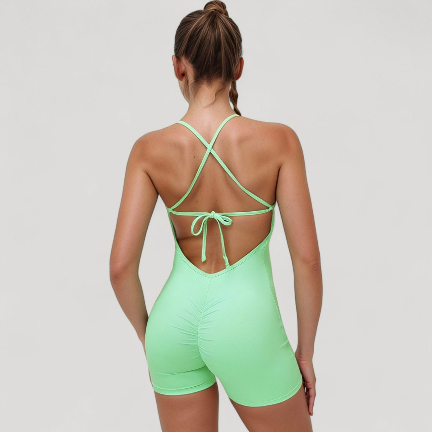 Spaghetti Strap Active Romper with Scoop Neckline and Fitted Stretch Fabric