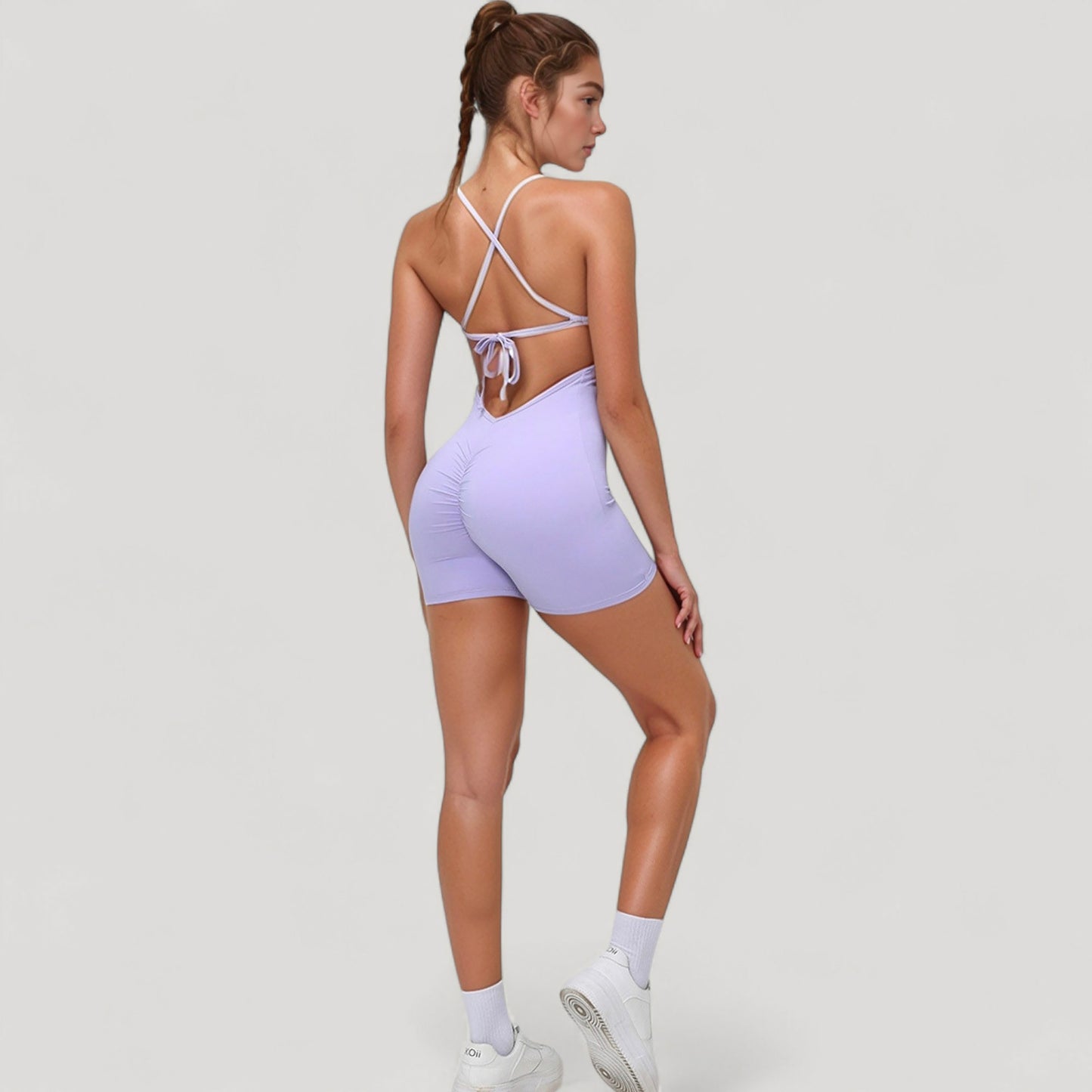 Spaghetti Strap Active Romper with Scoop Neckline and Fitted Stretch Fabric