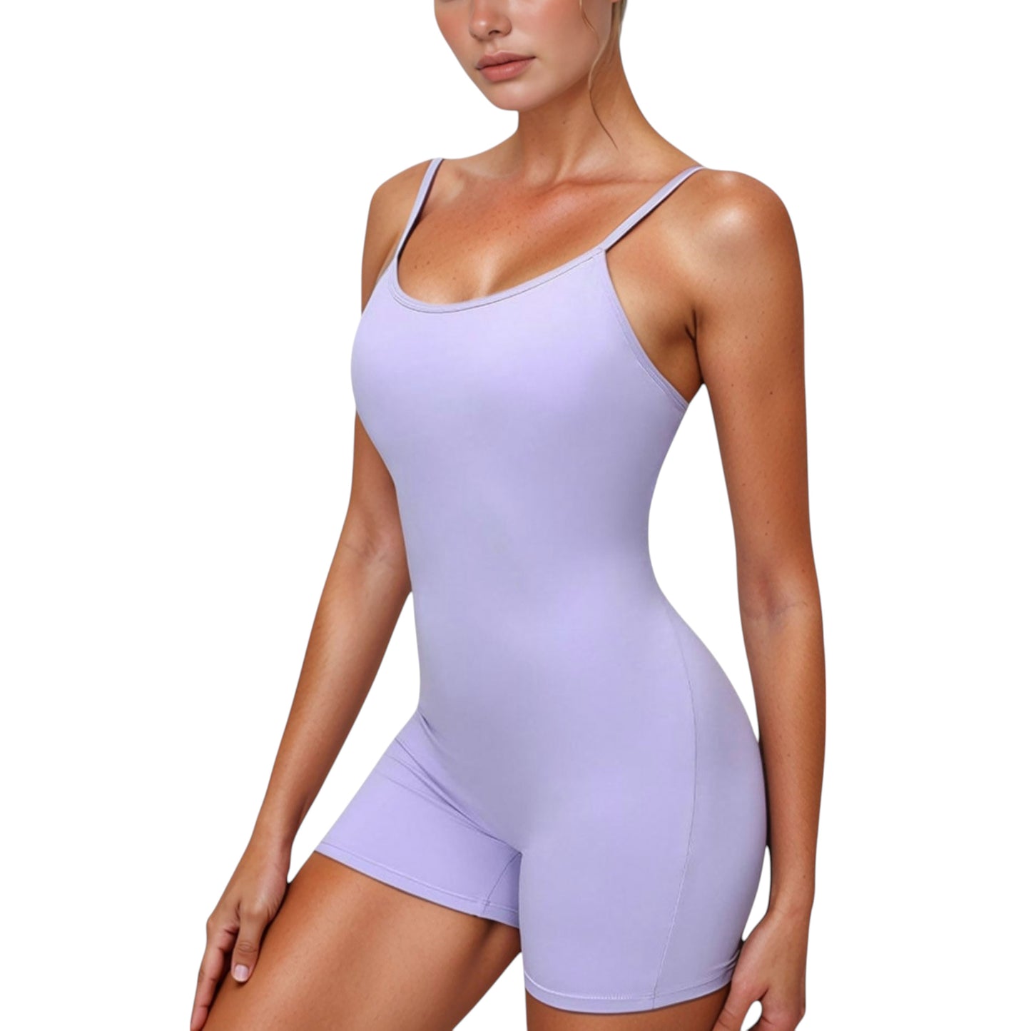Spaghetti Strap Active Romper with Scoop Neckline and Fitted Stretch Fabric