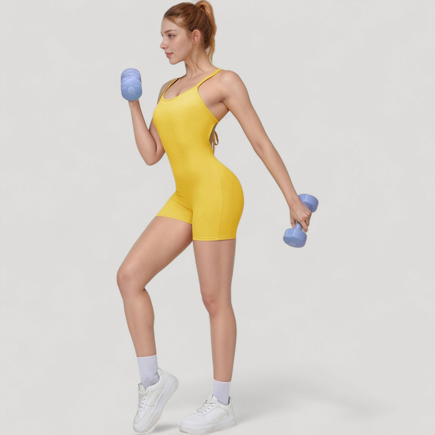 Spaghetti Strap Active Romper with Scoop Neckline and Fitted Stretch Fabric