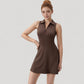 Women's Sleeveless Zip-Up Tennis Dress with Collared Neckline and Flared Hem
