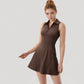 Women's Sleeveless Zip-Up Tennis Dress with Collared Neckline and Flared Hem
