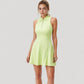 Women's Sleeveless Zip-Up Tennis Dress with Collared Neckline and Flared Hem