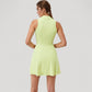 Women's Sleeveless Zip-Up Tennis Dress with Collared Neckline and Flared Hem