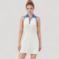 Women's Sleeveless Zip-Up Tennis Dress with Collared Neckline and Flared Hem