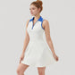 Women's Sleeveless Zip-Up Tennis Dress with Collared Neckline and Flared Hem