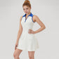 Women's Sleeveless Zip-Up Tennis Dress with Collared Neckline and Flared Hem