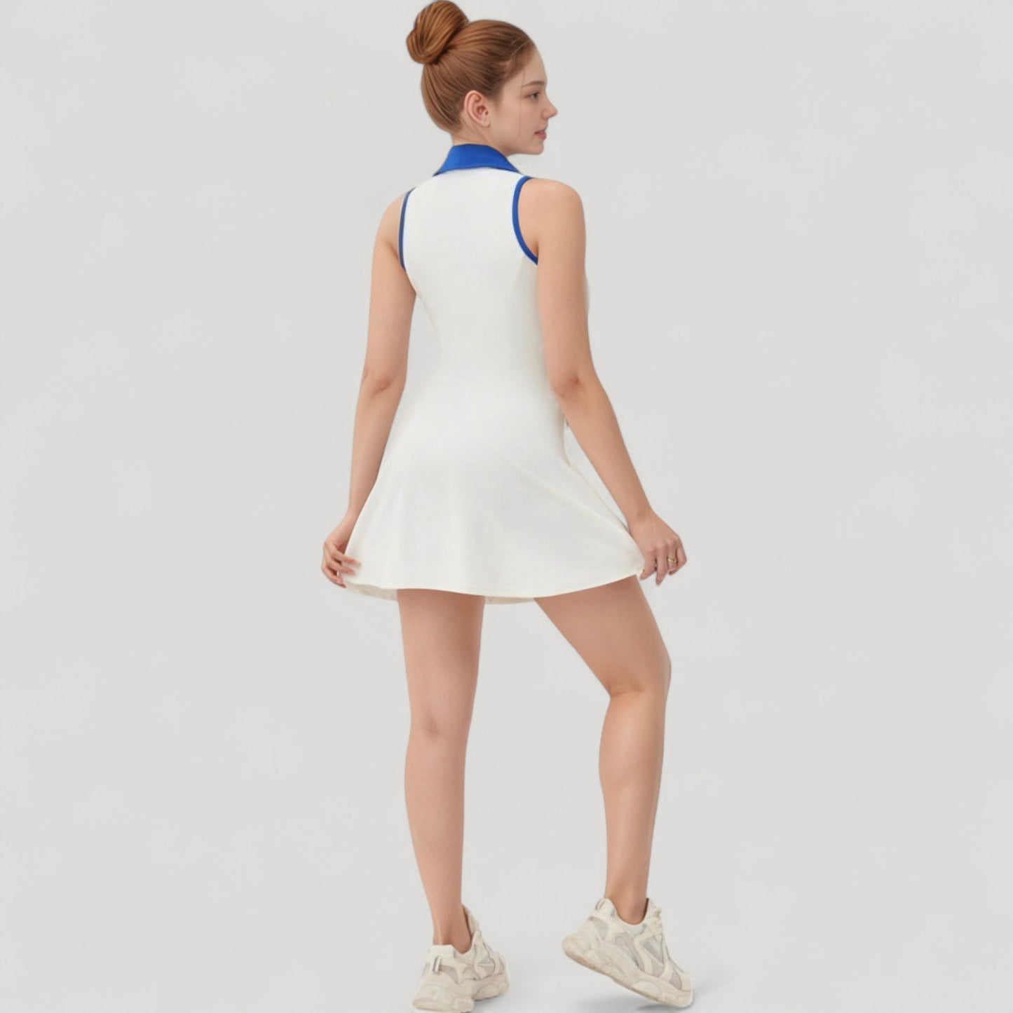 Women's Sleeveless Zip-Up Tennis Dress with Collared Neckline and Flared Hem