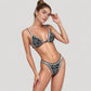 Scroll Print Bikini Set Triangle Top High Cut Bottom Contrast Trim Swimsuit