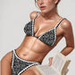 Scroll Print Bikini Set Triangle Top High Cut Bottom Contrast Trim Swimsuit