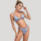 Scroll Print Bikini Set Triangle Top High Cut Bottom Contrast Trim Swimsuit