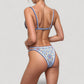Scroll Print Bikini Set Triangle Top High Cut Bottom Contrast Trim Swimsuit