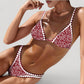 Scroll Print Bikini Set Triangle Top High Cut Bottom Contrast Trim Swimsuit