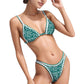 Scroll Print Bikini Set Triangle Top High Cut Bottom Contrast Trim Swimsuit