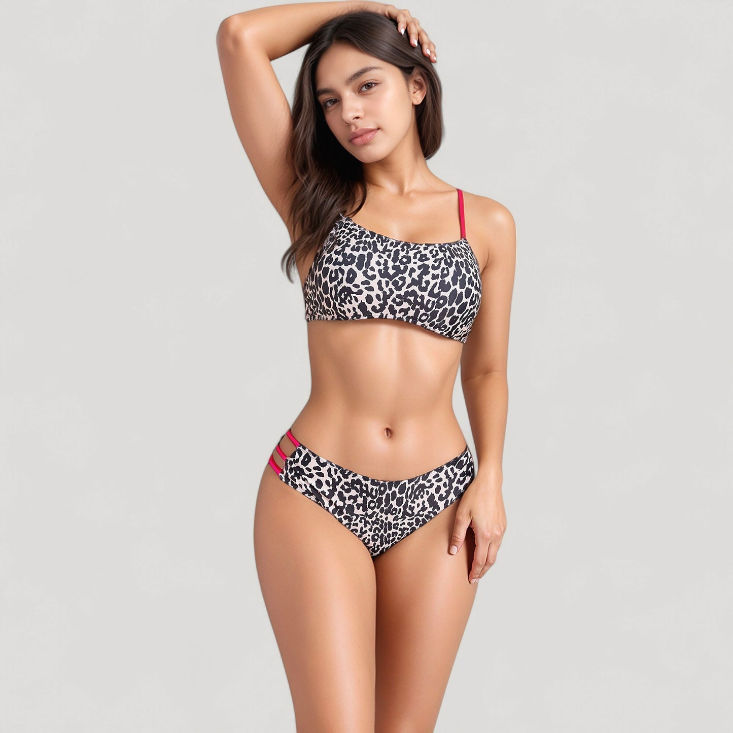Leopard Print Bikini Set with Scoop Neck Top and Cutout Side Bottoms