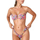 Bandeau Bikini Set with Keyhole Front and High Leg Bottoms in Checkered Texture Fabric