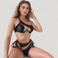 One Shoulder Bikini Set with Mesh Cutout Detail and Adjustable Tie Side Bottoms
