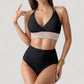 High Waist Bikini Set with Crochet Waistband and Halter V Neck Top
