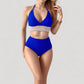 High Waist Bikini Set with Crochet Waistband and Halter V Neck Top