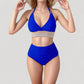 High Waist Bikini Set with Crochet Waistband and Halter V Neck Top