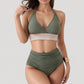 High Waist Bikini Set with Crochet Waistband and Halter V Neck Top